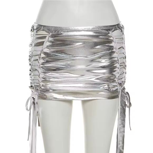 Echoine Metallic Lace Bandage Mini Skirt Size XL - Picture 3 of 8